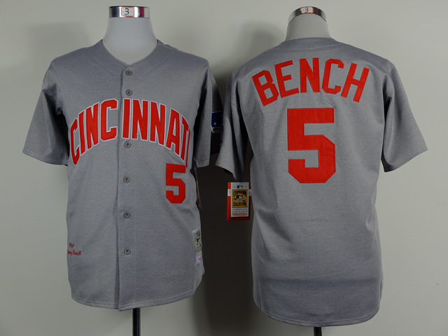 Men MLB Cincinnati Reds 5 Bench Grey jerseys